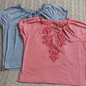 Faded Glory 2 Striped Oversized Tees with embroidery